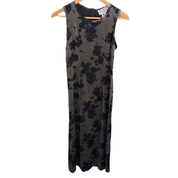 La Belle Vintage Blue Silver Floral Sleeveless Maxi Dress Juniors Size S - Picture 2 of 12